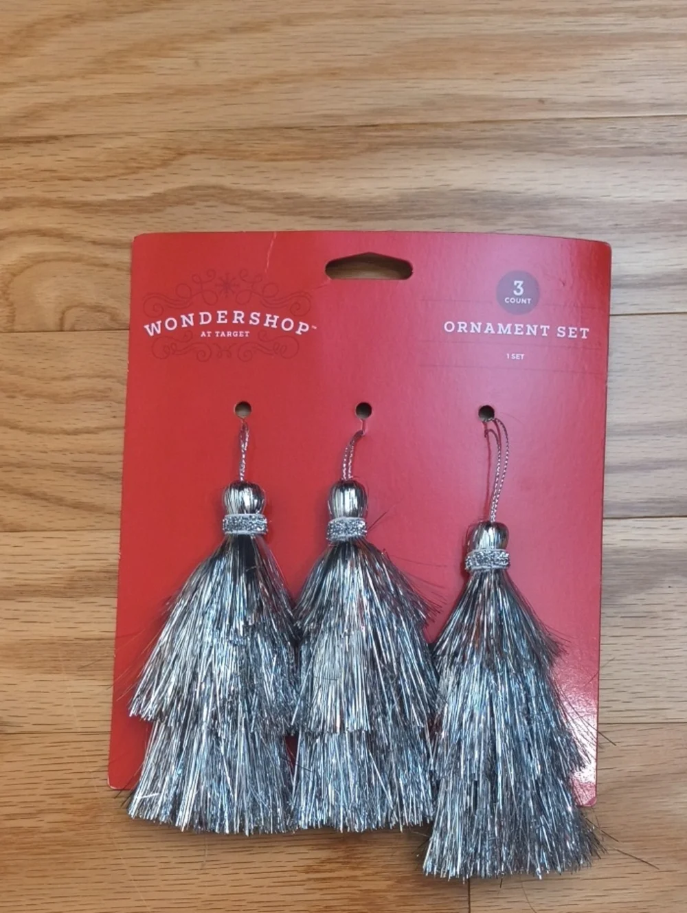 Wondershop Silver Tinsel Tassel Ornament Set of 3 NWT